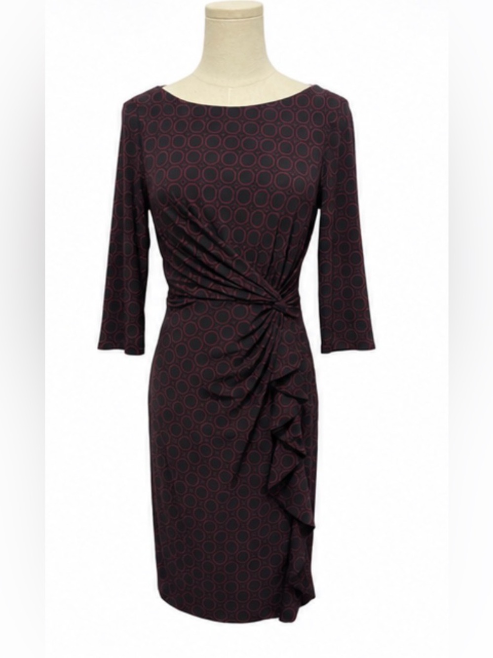 Lauren Ralph Lauren Petite Geometric Ruched Jersey Dress Size 4P